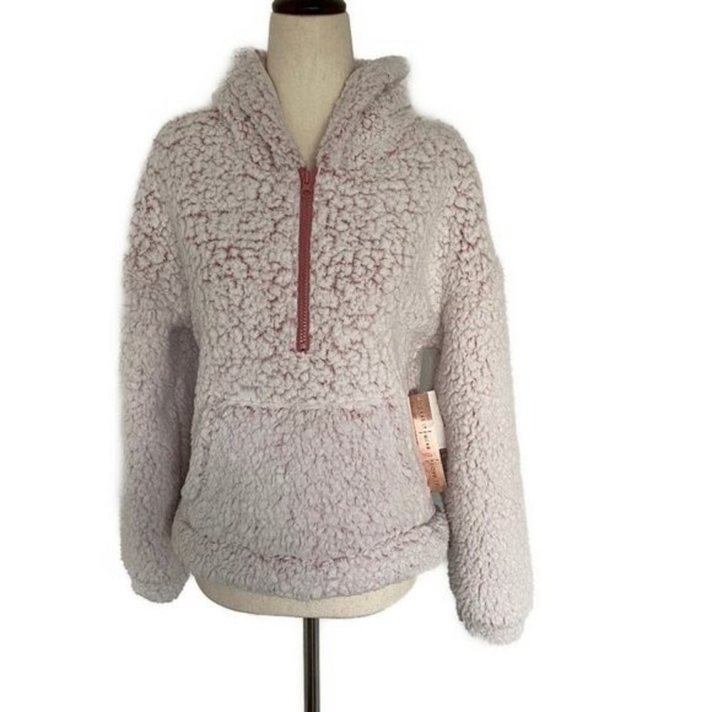 NWT  Almost Famous Pink Sherpa Fleece Shearling Hoodie 1/4 Zip Boho Size L